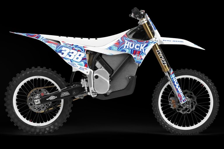 Electric dirt bike on terrain